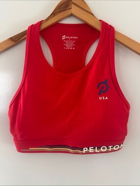 Peloton Sports Bra Women Medium Red Nylon Stretch Olympics line Racerback